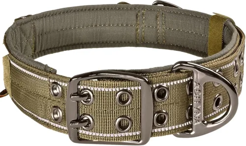 ADITYNA Collar de perro resistente para perros medianos, collar verde reflectante con asa para entrenar y caminar, ancho, grueso, táctico, acolchado