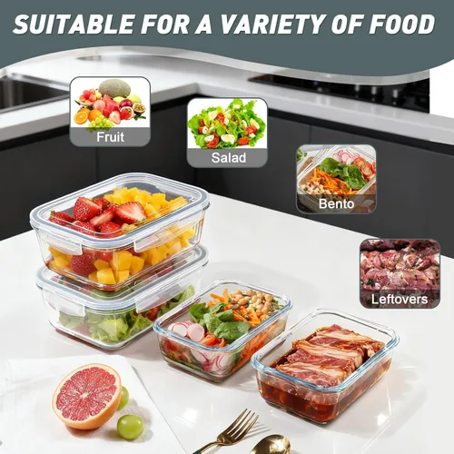 Miniatura 7 de KOMUEE Juego de recipientes grandes de vidrio para almacenamiento de alimentos (63 oz y 27 oz) con tapas herméticas, sin BPA, paquete de 4