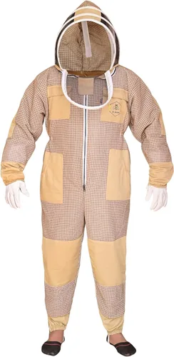 Miniatura 2 de Traje de abeja de 3 capas con velo de esgrima un par de guantes a prueba de picaduras traje de apicultura ventilado Caqui