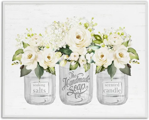 Miniatura 29 de Stupell Industries Ramos florales antiguos en frascos, arte giclée enmarcado, blanco, 20 x 16 pulgadas, fácil de colgar y resistente, fabricado