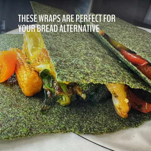 Miniatura 5 de WrawP Mini envolturas vegetales orgánicas – SPIRULINA (paquete de 4) ESTABLES EN ESTANTE, todo natural, sin gluten, paleo, vegano crudo. Perfecto