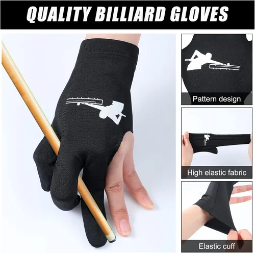 Miniatura 3 de Giegxin 20 guantes de billar para billar con tres dedos, guantes de billar para mano izquierda y derecha, accesorios deportivos universales