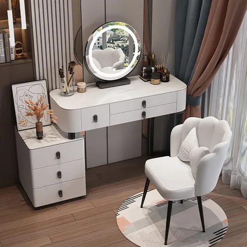 Miniatura 11 de Escritorio de tocador con espejo iluminado, mesa de tocador de maquillaje con luces, 3 modos de iluminación de color, brillo ajustable, mesa