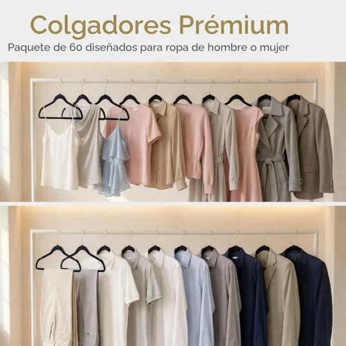 Miniatura 7 de HOUSE DAY - Perchas de terciopelo negro de 60 unidades, antideslizantes, resistentes, para abrigos, perchas premium delgadas que ahorran espacio