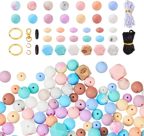 Miniatura 43 de FASHEWELRY 36 cuentas de silicona redondas del alfabeto A-Z, cuentas focales de goma de vaca para pulseras, collares, llaveros, fabricación de joyas