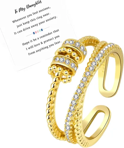 Askljeby Anillo de ansiedad para hija, anillo de oro de 18 quilates para hija de mamá a mi hija, circonita cúbica, ajustable, para el pulgar, alivio