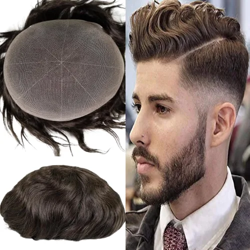 Miniatura 18 de Voloria Swiss Full Lace Toupee Europeo Real Cabello Humano Reemplazo para Hombres Hairpiece #18 Rubio Ceniza Marrón