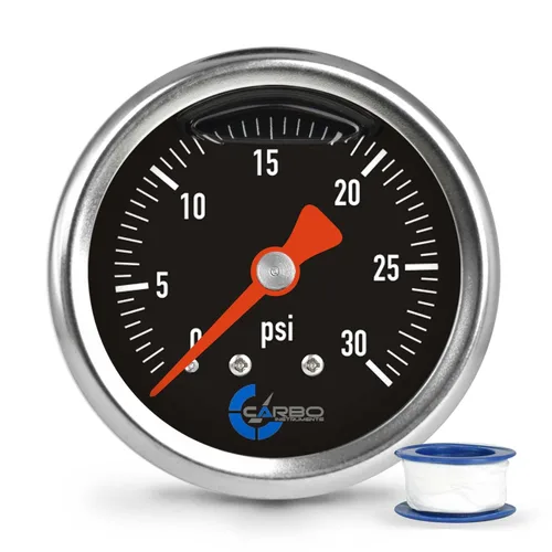 Miniatura 14 de Medidor de presión de combustible de 1-1/2", carcasa de acero inoxidable 304, conexión de latón cromado, relleno de glicerina, 0-15 psi, precisión