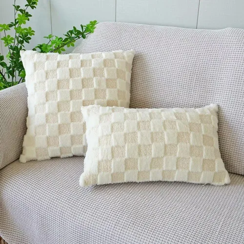 Miniatura 4 de Juego de 2 fundas de almohada decorativas de piel sintética suave de 12 x 20 pulgadas, fundas de cojín rectangulares para sofá, sala de estar