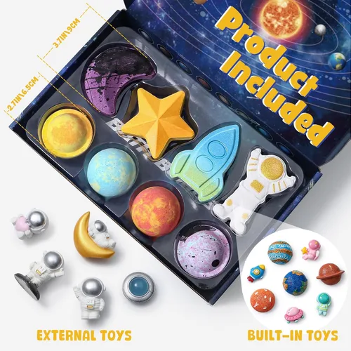 Miniatura 2 de Toylink Bombas de baño espaciales para niños con sorpresa en el interior, paquete de 8 bombas de baño de galaxia con juguetes espaciales para niños
