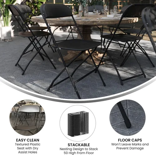 Miniatura 4 de EMMA + OLIVER Juego de 10 sillas plegables de plástico, capacidad de peso de 650 libras, silla plegable apilable ligera en color negro