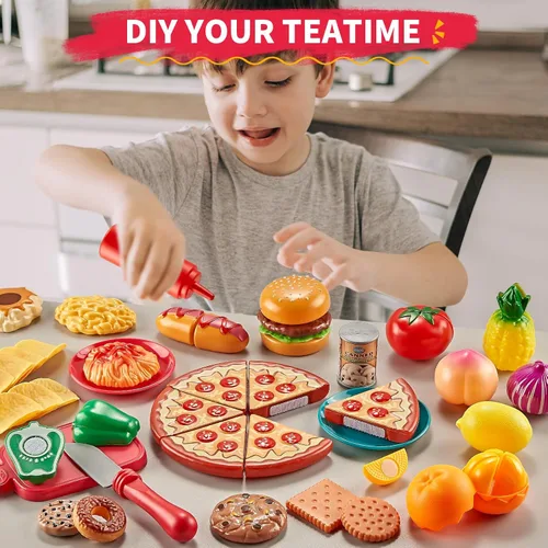 Miniatura 4 de Juegos de comida de simulación para cocina de niños - 80 piezas de alimentos de simulación con 2 cestas de picnic para niños, alimentos de juguete