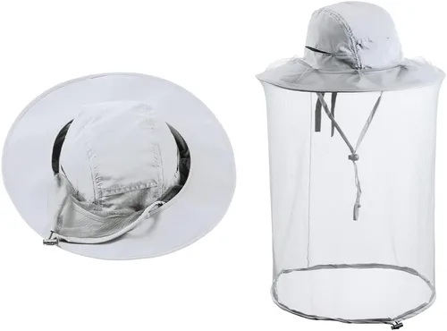 Sombrero de red para la cabeza, apicultor de apicultura, velo, sombrero de malla de caza, gorra de malla, capó, atrapador, disfraz de Halloween Gris