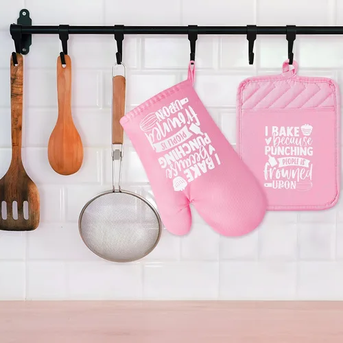 Miniatura 5 de 6 guantes de algodón para horno, soportes para ollas, resistentes a las mujeres, resistentes a la máquina, guantes de microondas con lazo