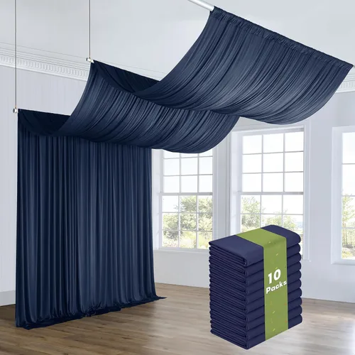 Miniatura 32 de Cortina de techo beige de 10 x 40 pies para fiestas de boda – 2 paneles sin arrugas de 40 pies de largo cortinas drapeadas para bodas, cumpleaños