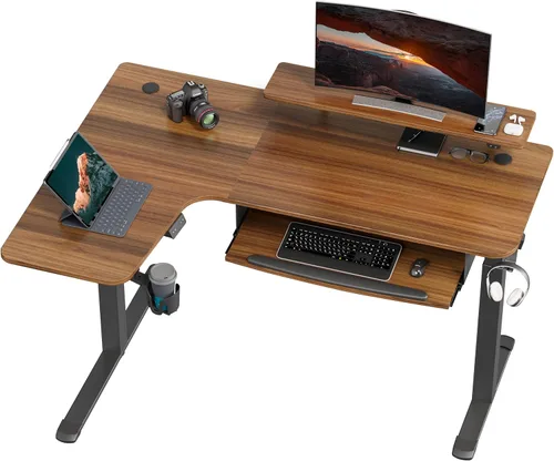 Miniatura 12 de EUREKA ERGONOMIC Escritorio eléctrico de pie en forma de L de 55 pulgadas, escritorio para juegos de computadora de altura ajustable con bandeja