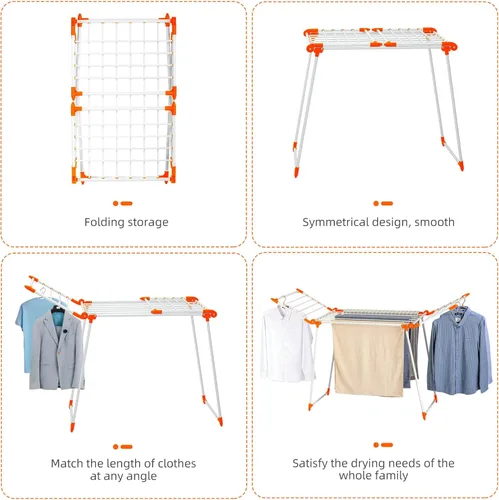 Miniatura 3 de Estante de secado de ropa, estante de lavandería Gullwing, plegable, ahorra espacio, con clips para calcetines, para ropa, toallas, ropa de cama