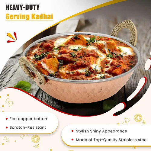 Miniatura 5 de Karahi de acero inoxidable de alta calidad con fondo de cobre, utensilios multiusos indios, juego de 2 Kadhai, 5 pulgadas