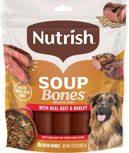 Nutrish Soup Bones Masticables Premium para Perros con Carne de Res Real y Cebada, Relleno de Media Navideña para Perros, 6 Masticables (Rachael Ray)