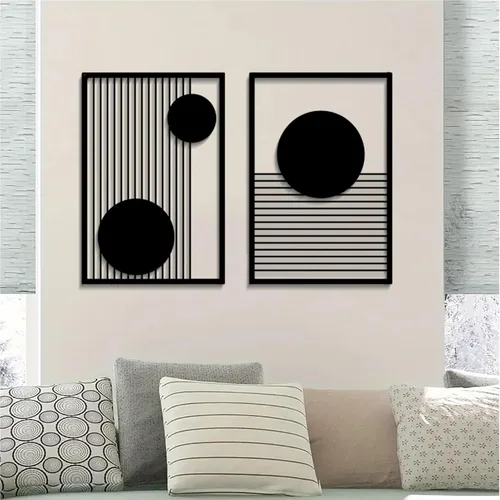 DUOOLN 2 piezas de arte abstracto de pared de metal, decoración geométrica negra moderna para colgar, arte minimalista de una sola línea, esculturas