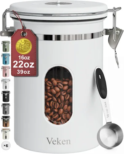 Miniatura 14 de Veken Recipiente de café con ventana, recipiente hermético de almacenamiento de alimentos de cocina de acero inoxidable con tapas, rastreador