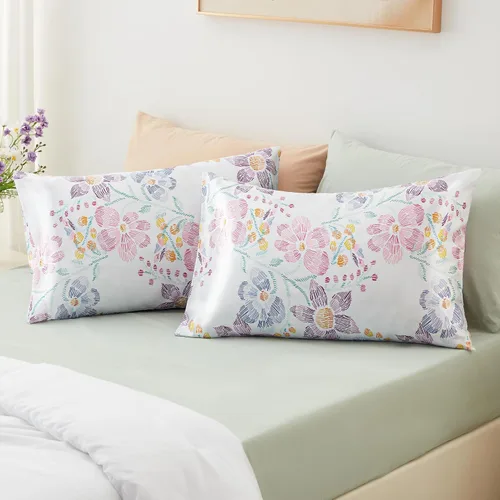 Miniatura 39 de EXQ Home - Funda de almohada de satén para cuidar el cabello y la piel, tamaño estándar, de seda con estampado negro, juego de 2 fundas con cierre