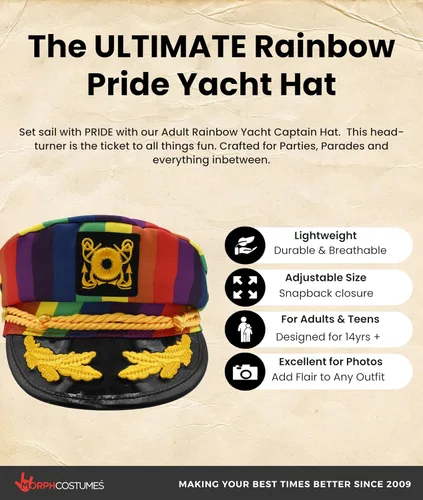 Miniatura 2 de Nicky Bigs Novelties Morph Sombrero de capitán de yate arcoíris para adultos, ajustable, para el festival del orgullo gay, sombrero de marinero