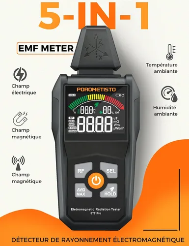 Miniatura 2 de Detector de radiación de medidor EMF, detector EMF ET01Pro, campo electromagnético 5 en 1 y detector de radiofrecuencia para uso doméstico