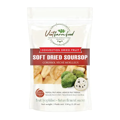 SOURSOP SUAVE SECO (GUANABANA) 5.29 Oz (5.29 oz) VIETFARMFOOD: Fruta seca por convección, dulzura natural pura sin azúcar, suave al masticar.