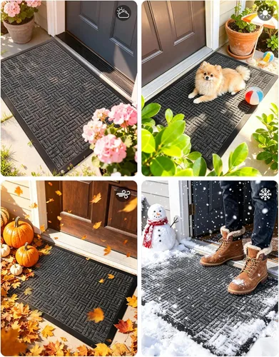 Miniatura 7 de Mibao Tapete para puerta delantera, resistente y duradero, tapete de bienvenida para interiores y exteriores, atrapador de suciedad, impermeable
