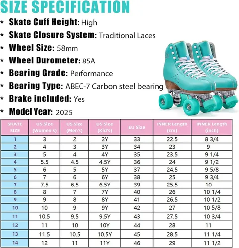 Miniatura 6 de PAPAISON Patines de ruedas para mujeres y hombres, de lujo de 2 capas de microfibra de cuero de doble fila - Patines clásicos de ruedas para niñas