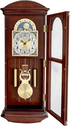 Miniatura 2 de Bulova Litchfield - Reloj de pared regulador grande, modelo C4332, diseño clásico de péndulo, timbre armónico por hora, acabado marrón cereza