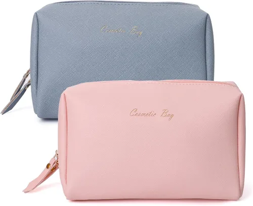 Bolsas de cosméticos para mujer, bolsa organizadora de maquillaje, bolsa portátil para artículos de tocador para niñas, Azul neblina + rosa