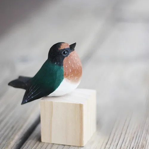 Miniatura 11 de Figura de pájaro de madera Azure Tit, tilo tallado a mano, marrón claro, decoración moderna para el hogar, regalo de pájaro