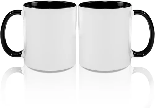 MR.R Tazas de café en blanco de sublimación de 11 onzas, taza blanca con taza de color negro interior y asa, juego de 2
