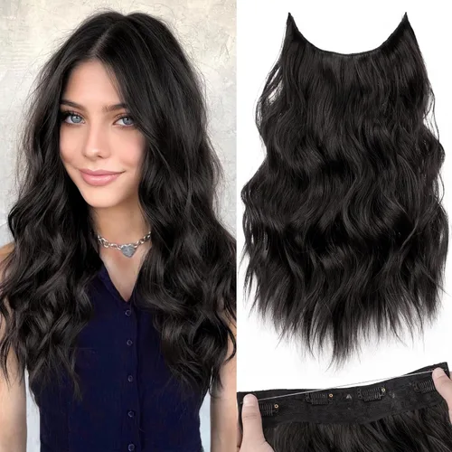 Miniatura 42 de KooKaStyle - Extensiones de cabello con hilo invisible, diadema transparente, ajustables, 4 clips fijadores, cabello largo y ondulado de 12