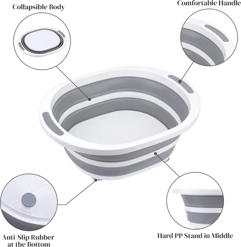 Miniatura 2 de Fregadero Plegable Craftend 7.5L de Plástico, Cesta de Lavar Platos con Tabla de Cortar, Recipiente de Alimentos Plegable para Barbacoa, Picnic