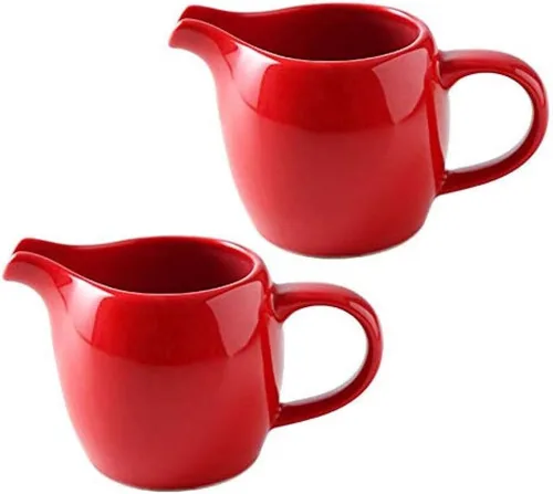 Miniatura 2 de CHOOLD 2 piezas Mini crema de cerámica con asa, jarra de crema de leche de café, color rojo, 1.5 oz