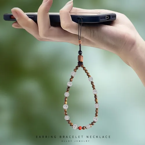 Miniatura 5 de 60 cuentas espaciadoras religiosas de aleación de Jesús Cruz de San Benito, cuentas planas redondas sueltas de doble cara para bricolaje rosario