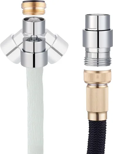Hibbent Aireador de grifo 2 en 1 con adaptador, se conecta a la manguera de jardín/otra manguera de rosca de 3/4 pulgadas, aireador giratorio de