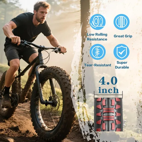 Miniatura 5 de 20x4.0 26x4.0 pulgadas Fat Bike Neumáticos MTB Bicicletas Reemplazo para Mountain Snow All Terrian Trail Bicicletas Triciclo Negro 1 Neumático