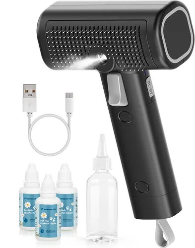 Cepillo de vapor para mascotas para perros y gatos con 3 champús sin agua, peine de ducha de baño para desprendimiento, aseo y masaje, cepillo de