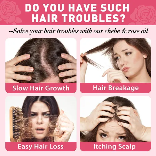 Miniatura 5 de Aceite para el cabello Chebe y rosa para el crecimiento del cabello, aceite hidratante de extracto de Chebe y rosa para cuero cabelludo, polvo