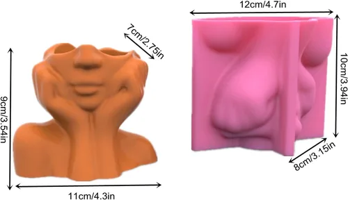 Miniatura 2 de Molde de silicona para maceta de cara abstracta, jarrón para suculentas, jarrón, yeso, molde para concreto, soporte para velas, molde de resina