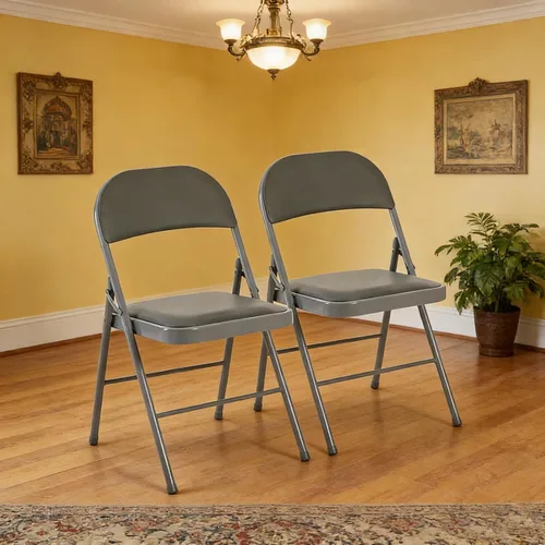 Miniatura 19 de Simple Deluxe Paquete de 2 sillas plegables con asientos acolchados de cuero y marco de metal duradero, plegables, portátiles, asiento para eventos
