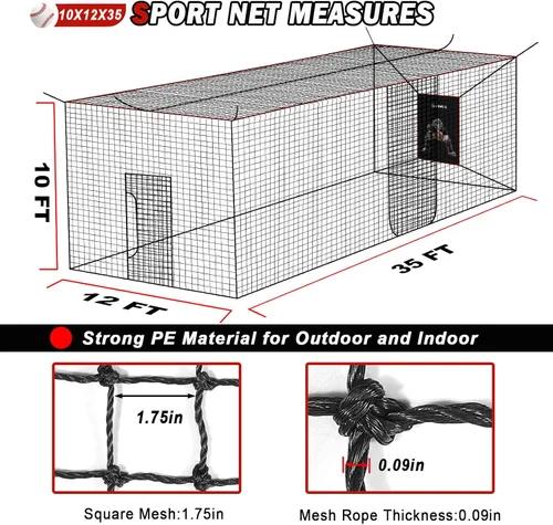 Miniatura 19 de Red de jaula de bateo de béisbol y sóftbol con receptor realista, solo red, red de jaula de bateo para práctica en el patio trasero, red deportiva