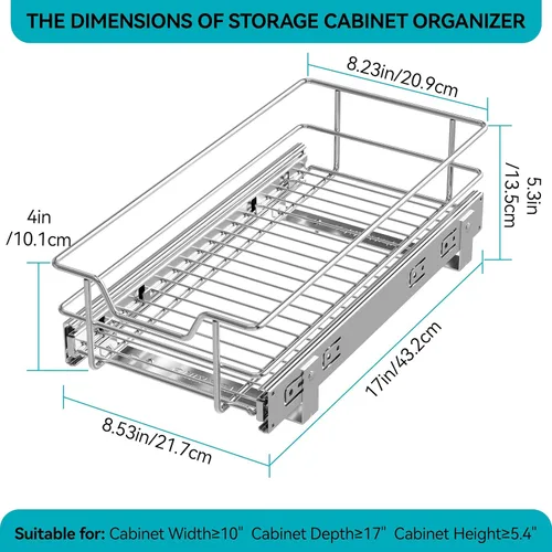 Miniatura 2 de Organizador de gabinete extraíble de 9 pulgadas de ancho x 17 pulgadas de profundidad, cajones deslizantes para organizadores de cocina