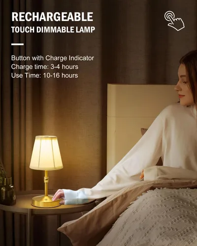 Miniatura 3 de Lámpara Mini Inalámbrica de 5W en Oro, Lámpara Pequeña Operada con Batería de 3000 mAh, Lámparas de Mesa Pequeñas Vintage, Lámparas Recargables