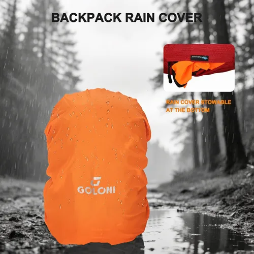 Miniatura 3 de Mochila de senderismo de 45 L con cubierta para lluvia, mochila de campamento plegable ligera para senderismo, resistente al agua con poste de Rojo