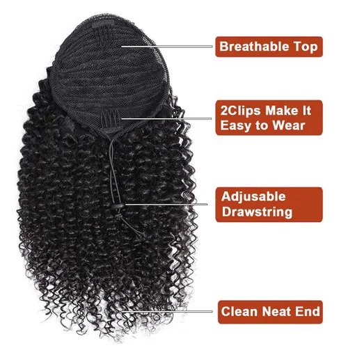 Miniatura 5 de Extensiones de cabello rizado para cola de caballo, cabello rizado para cola de caballo, extensión de cabello humano virgen brasileño